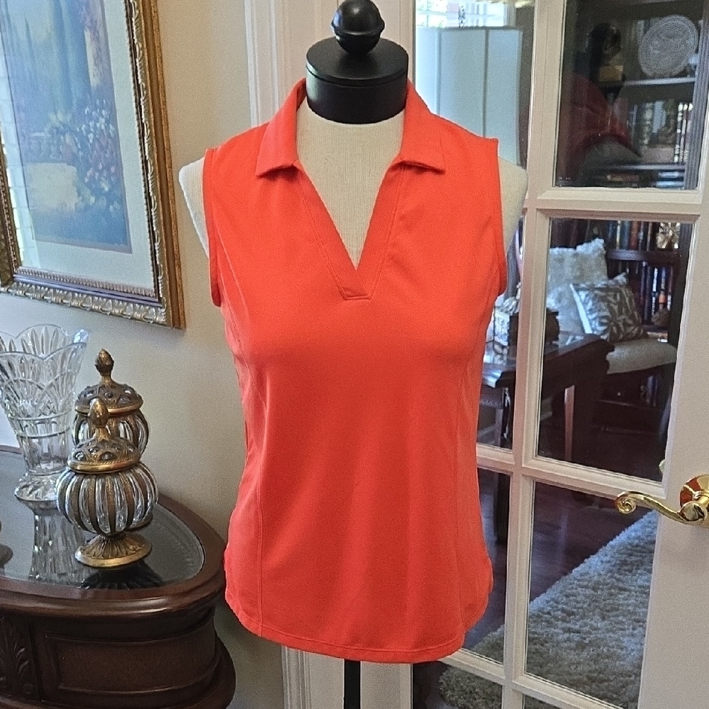 PGA Tour Sleeveless Orange Tank Top AirFlux Stretch Vneck Size Medium EUC